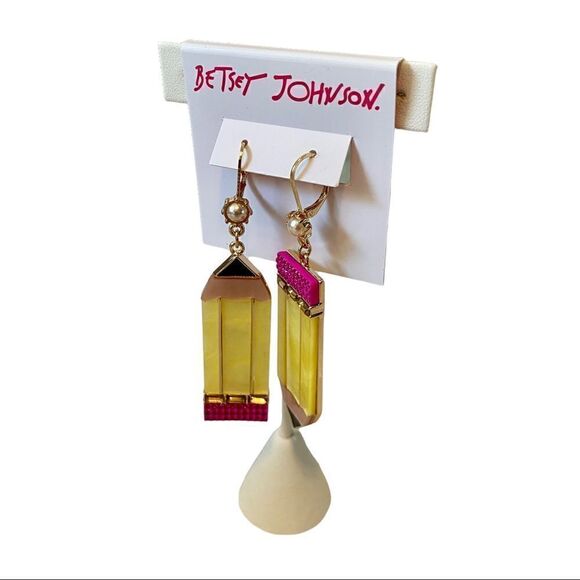 Betsey Johnson Yellow Pencil Drop Earrings. Super Fun Statement Earrings! - Picture 5 of 6